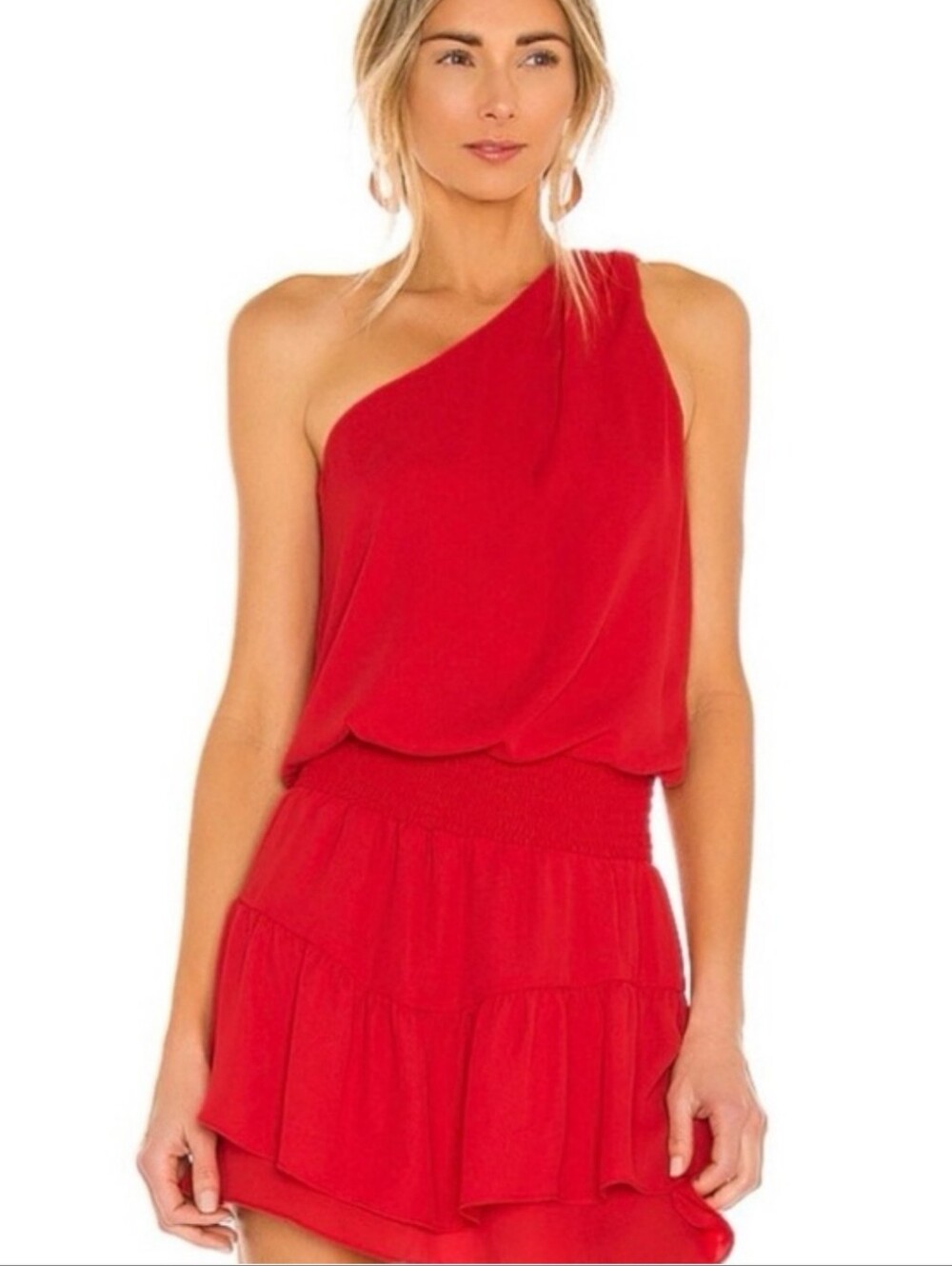 Krisa Asymmetric One-Shoulder Red Mini Dress Size Medium NWT $198